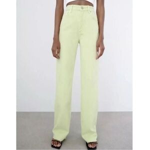 Zara Lime Green Raw Hem Straight Leg Jeans